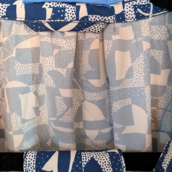 J. McLaughlin Belle Blue White Geometric Tulip Maxi Shirt Dress Sz L Cottagecore - Picture 3 of 8